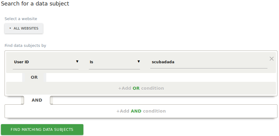 Matomo data subject search