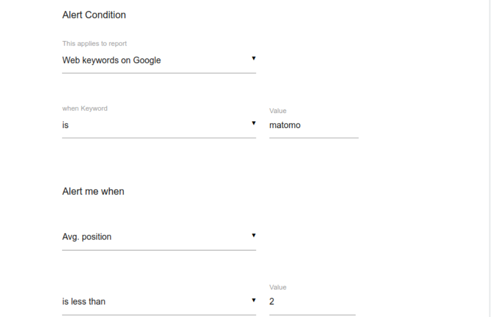 matomo custom alert lost seo ranking