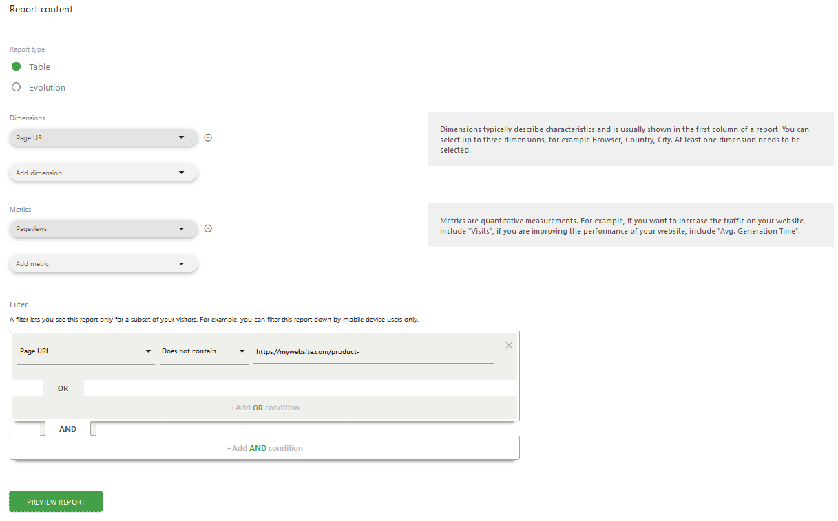 matomo custom report add filters
