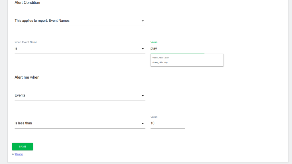 matomo custom alert for events