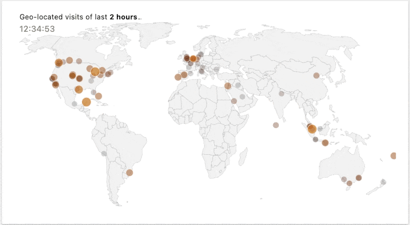 Use the Real-time Map to see the location of users over a given timeframe