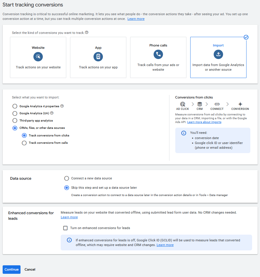 setup matomo conversion export in google ads