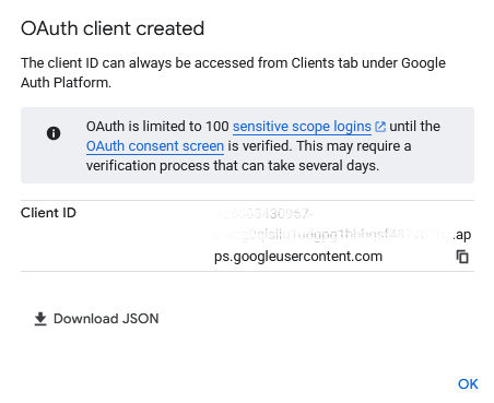 googleapi oauthclient created