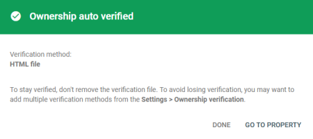 google search console verified