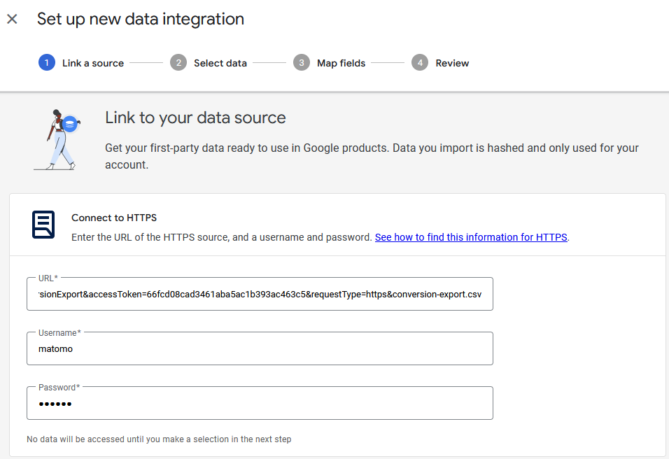 google ads matomo conversion import data source