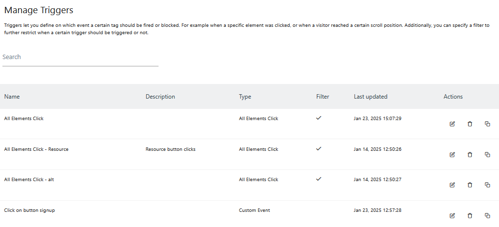 matomo tag manager manage triggers