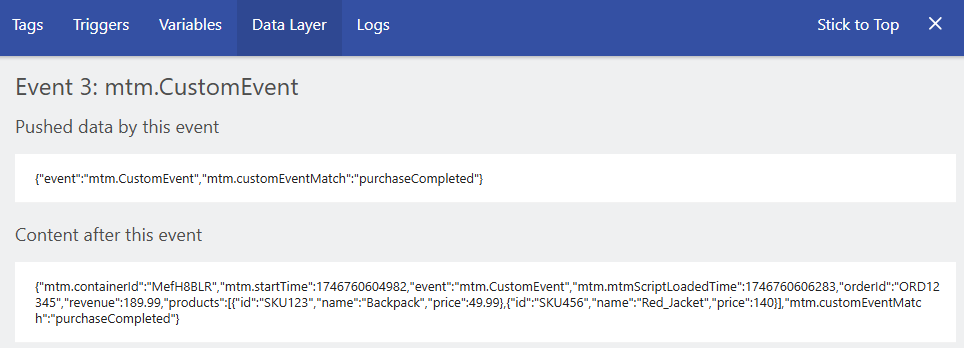 mtm datalayer variables