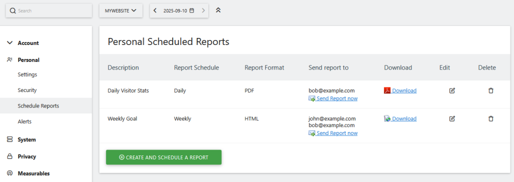 matomo schedule reports