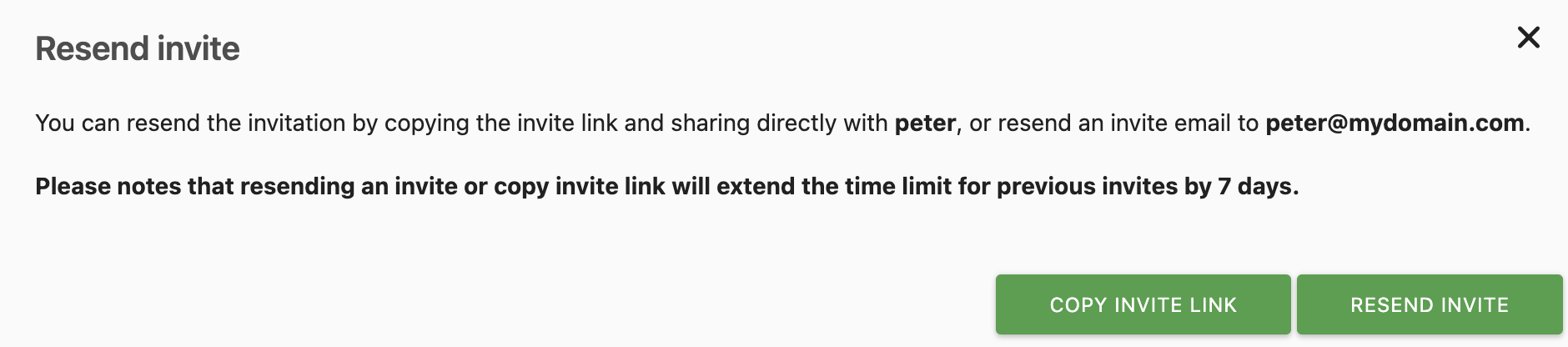 Resend or copy invite