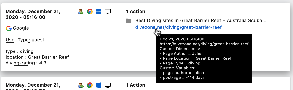 Custom Dimensions in Visits Log