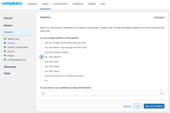 integrate complianz with matomo