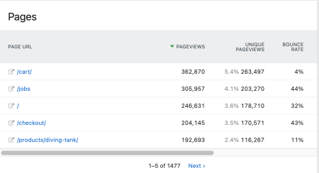 matomo pages url report