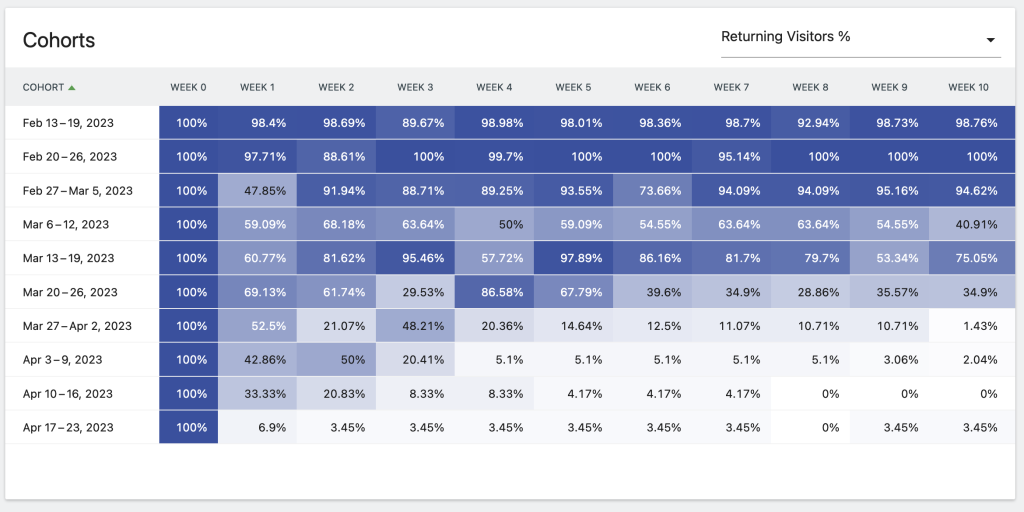 An example of marketing cohort chart