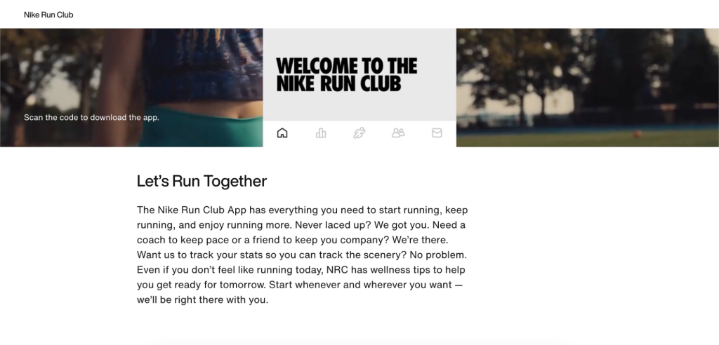 Nike Run Club page