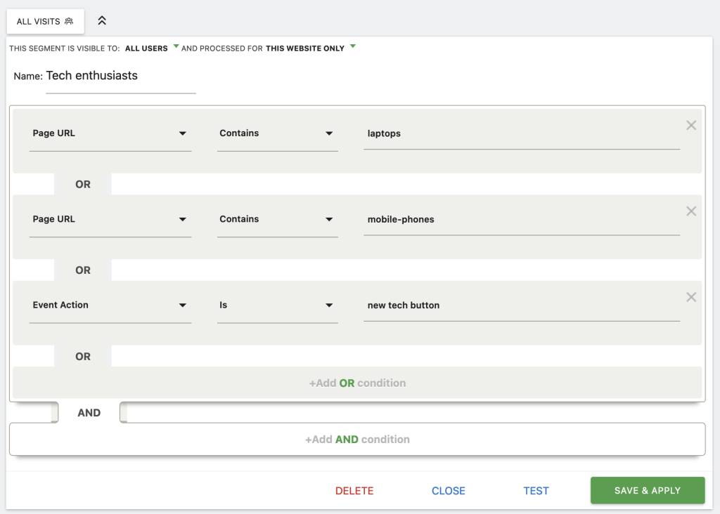 Segmentation example in Matomo