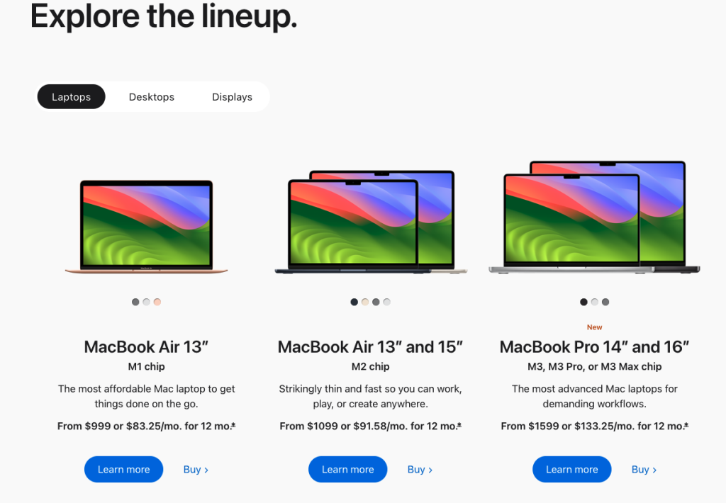 A screenshot of Apple's website highlighting benefits