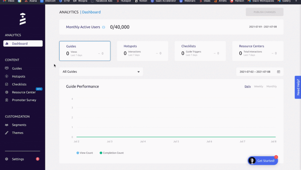 UserGuiding dashboard