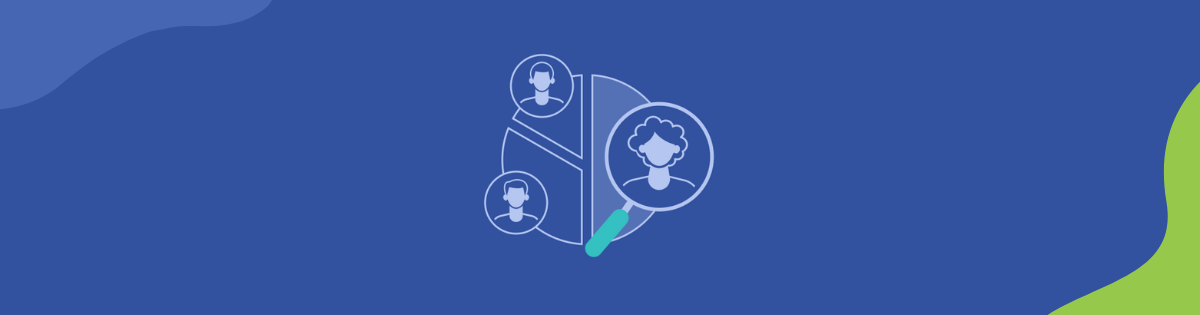 A magnifying glass zooming in on a pie chart divided into different custom segments