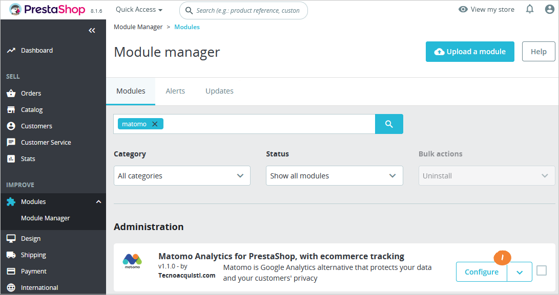 prestashop install matomo