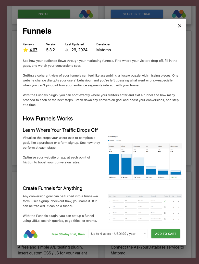 Screenshot of funnels plugin