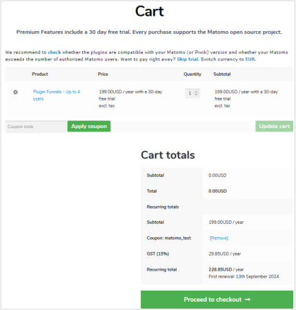 matomo premium feature shop view cart