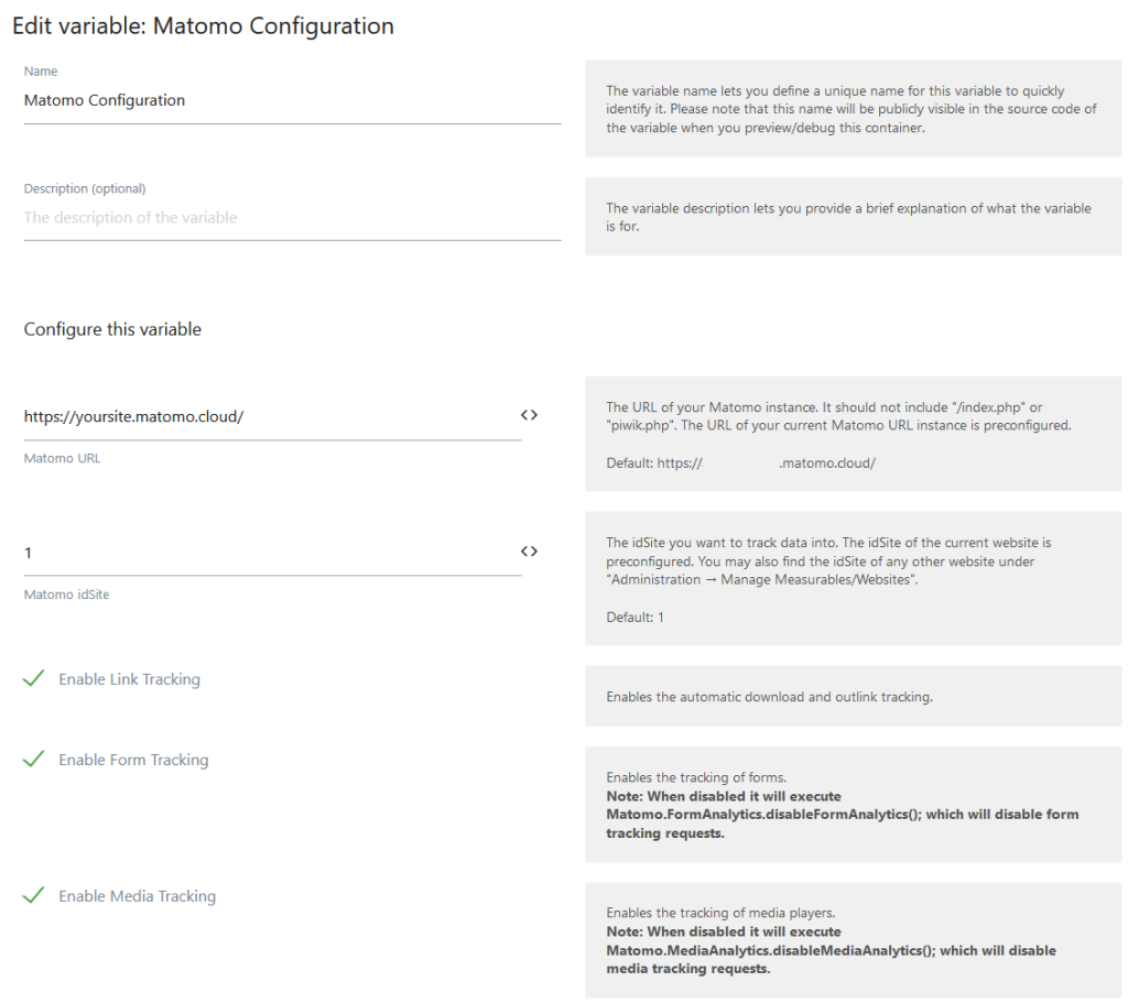 mtm configure matomo variable