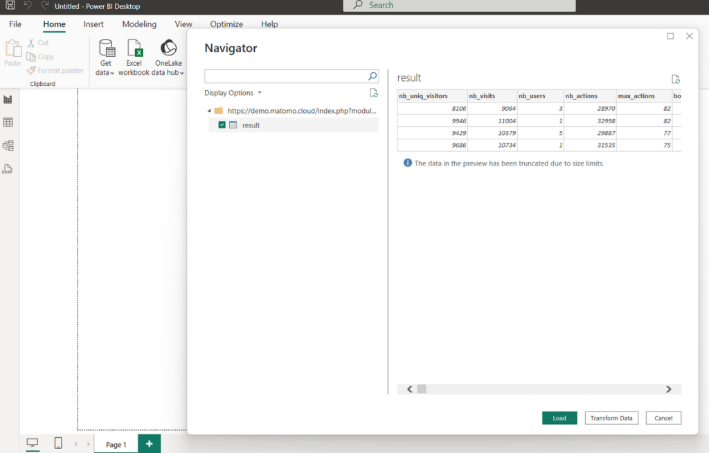 power bi load matomo data