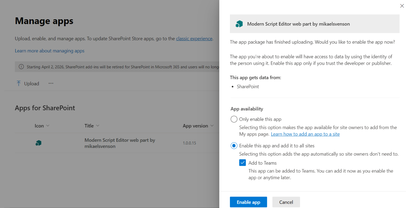 sharepoint upload app spp