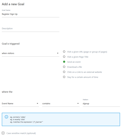 add new goal in matomo