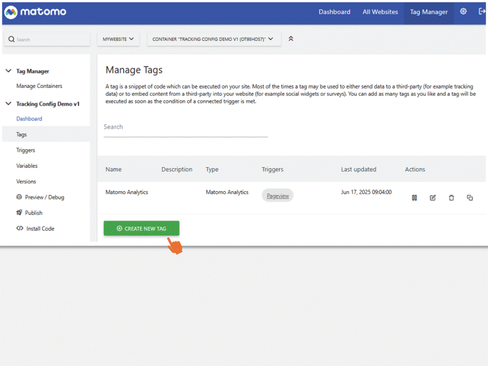 configure axeptio tag in matomo tag manager