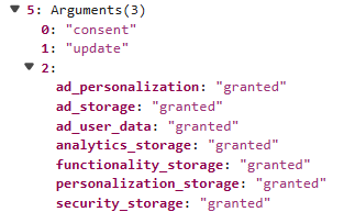 view the datalayer after google consent update