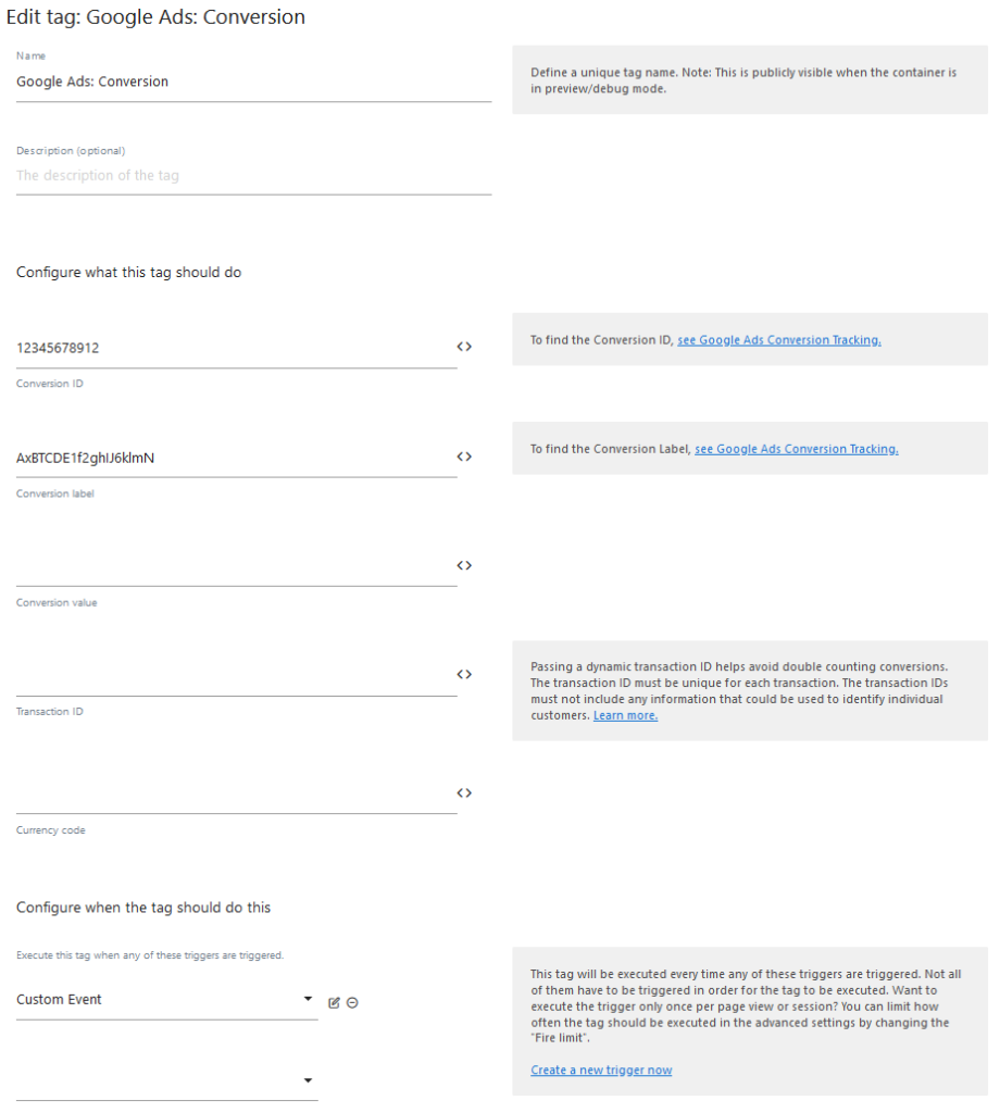 configure google ads conversion tag in matomo