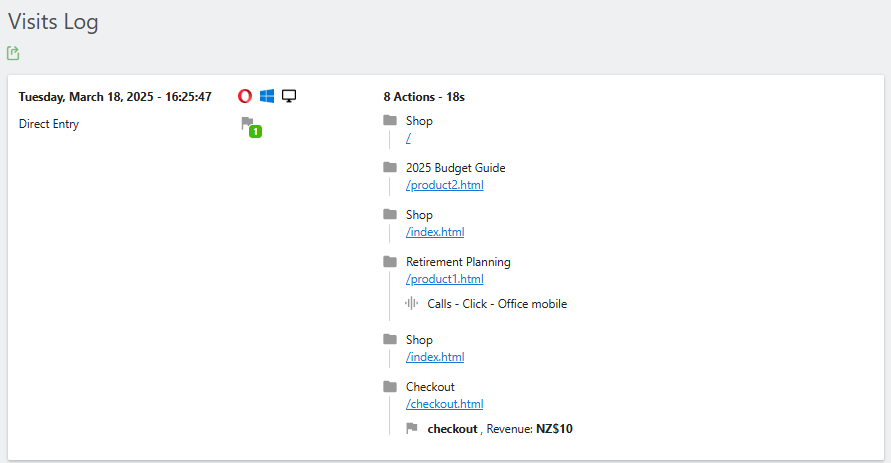 matomo visits log view events