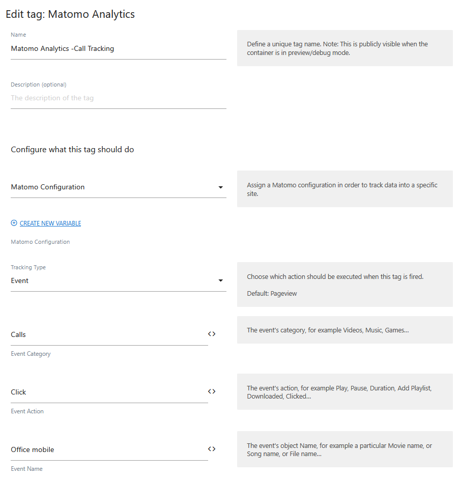 mtm matomo tag for call tracking