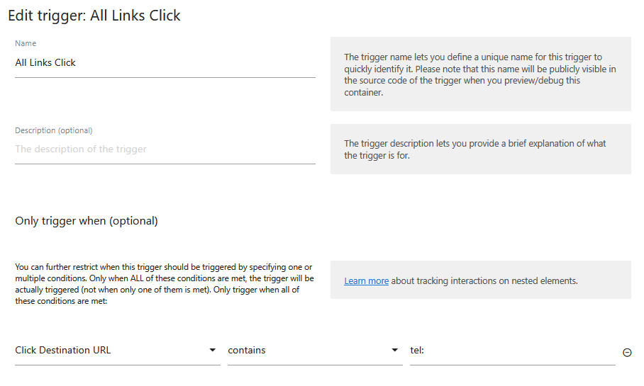 mtm trigger configure call tracking