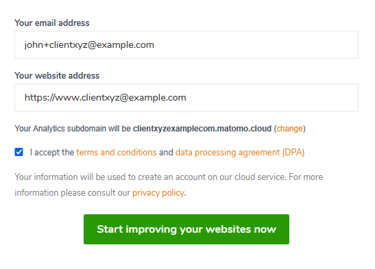 new matomo instance subaddressing