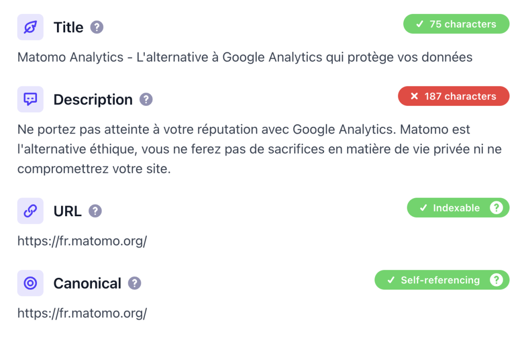 Matomo's meta data translated into French