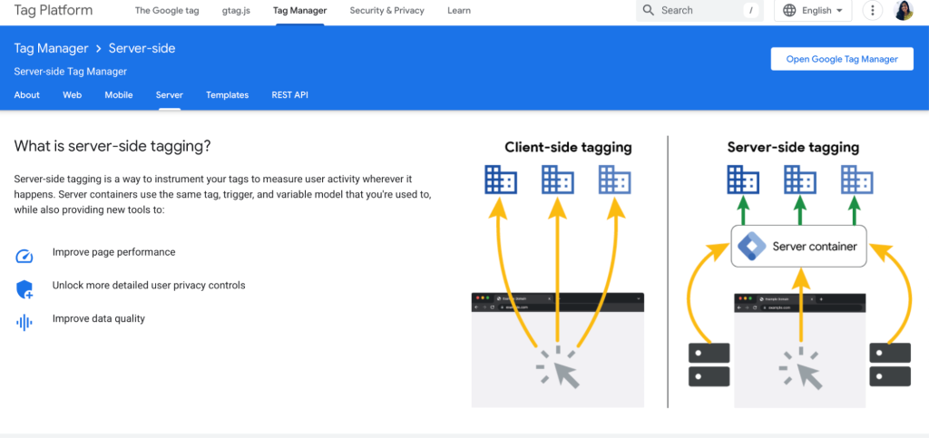 Google Tag Manager server-side landing page
