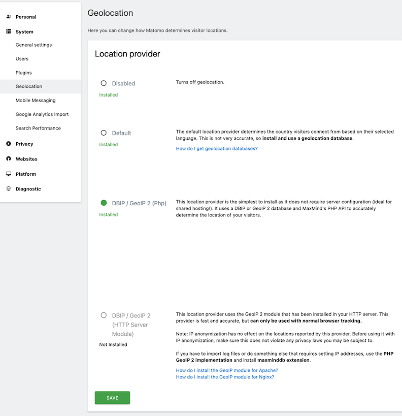 Anonymise geo-location information with Matomo