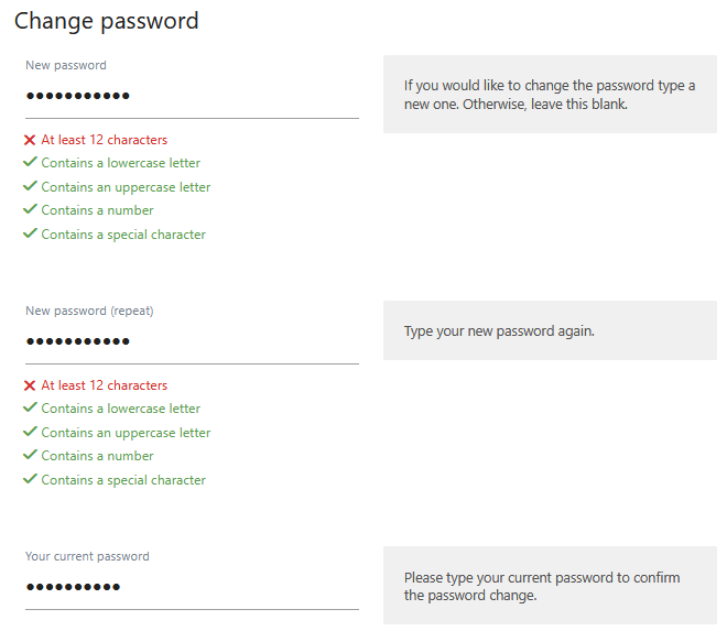 matomo password rules