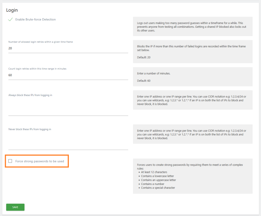 matomo login setting strong password