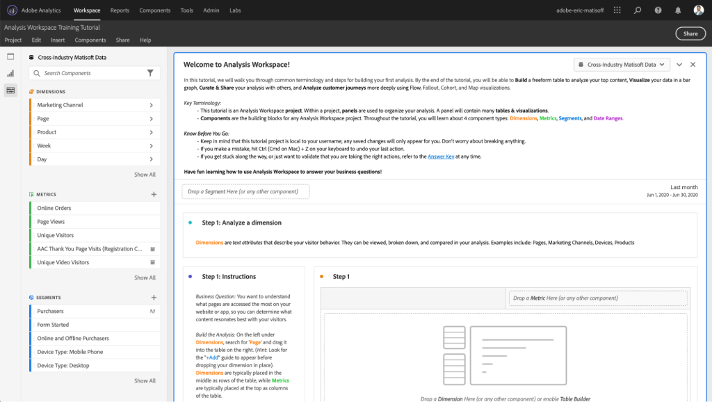 A screenshot of the Adobe Analytics dashboard