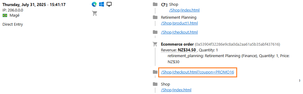 view matomo action dimension coupon code