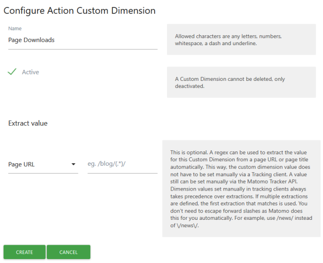 configure action dimension for downloads