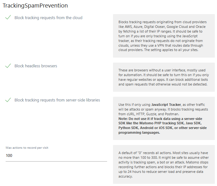 configure tracking spam prevention settings