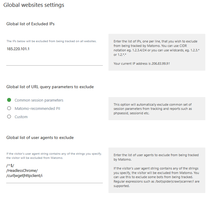 define matomo global settings