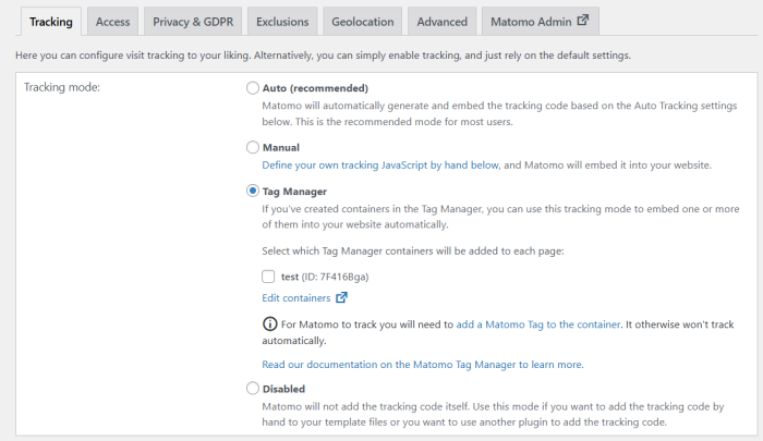 configure matomo for wordpress and tag manager