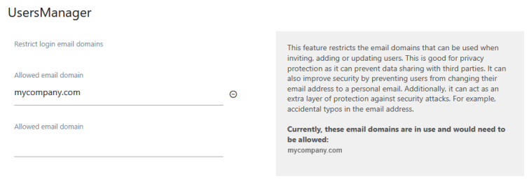 users manager allow email domain