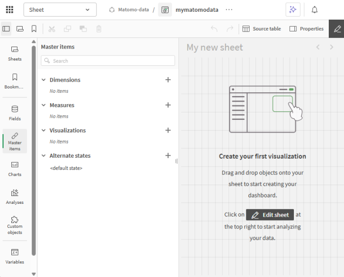 select master items in qlik sheet