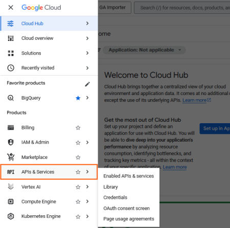 google cloud api menu